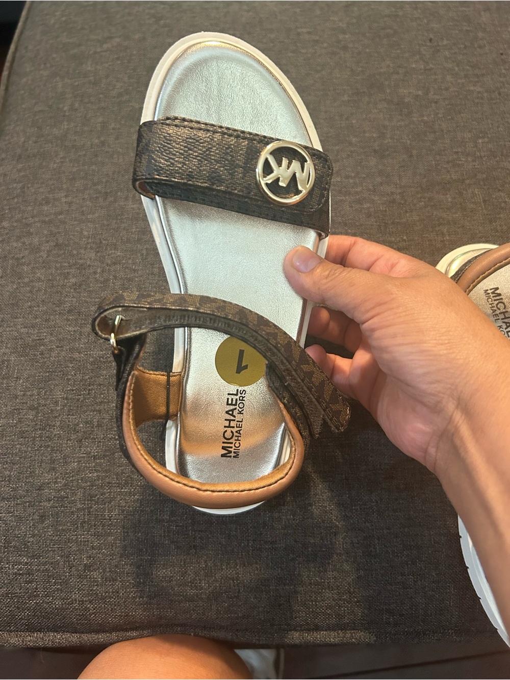Michael Kors Brown Logo Strap Girls' Sandals with Gold Accent